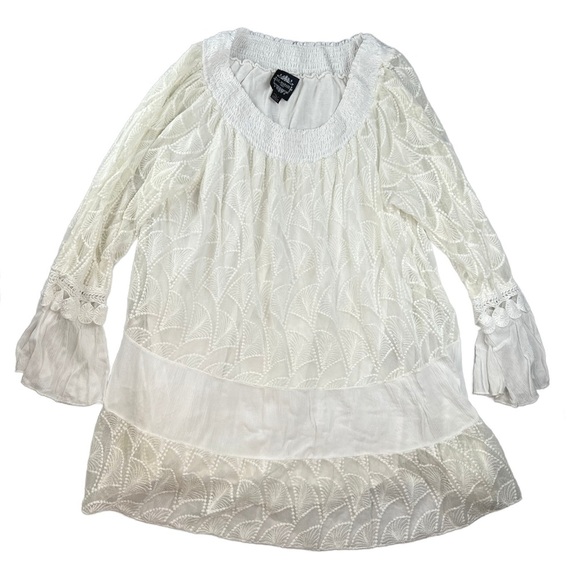 Le Marais Paris Women’s Silk White Lace Long Sleeve Blouse In Size L - Picture 1 of 4